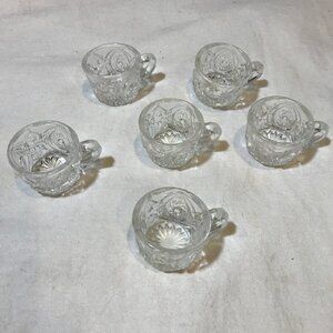 L.E. Smith Pinwheel & Stars 6ct Mini Pressed Clear Glass Punch Glass Cups Party
